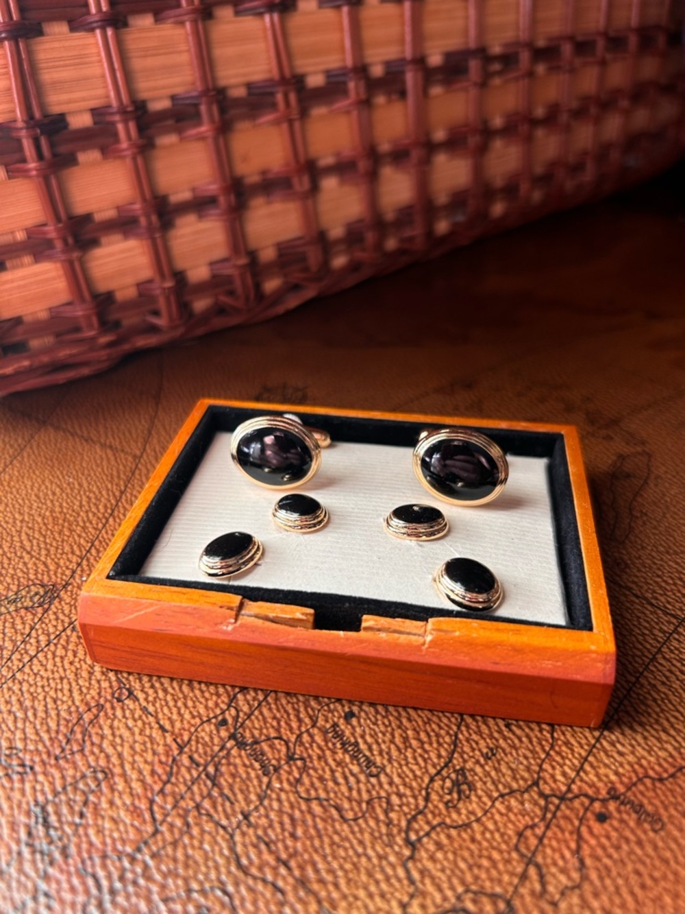 Gold-Tone Black Onyx Cufflinks and Stud Set - Men's Accessories